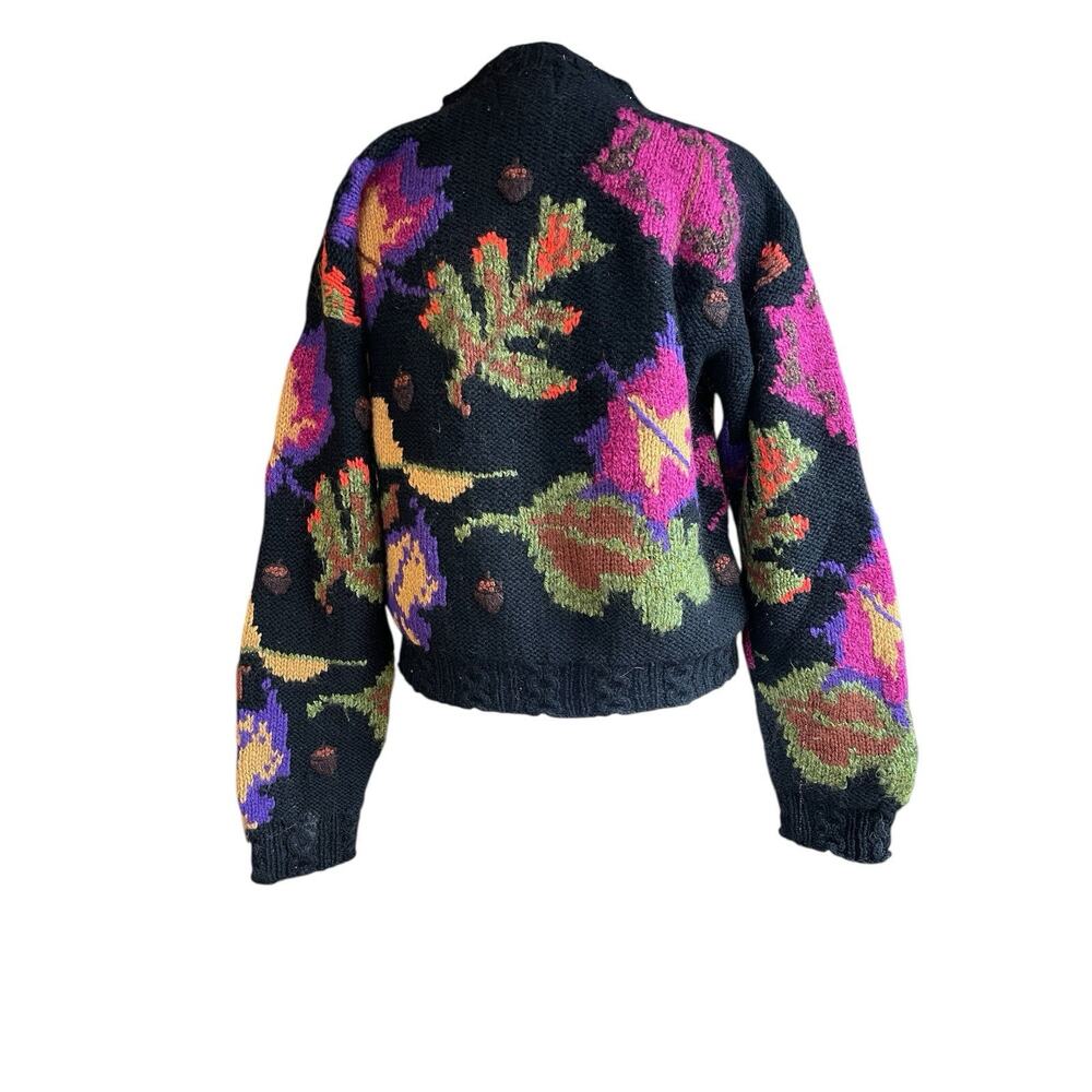 Woolrich Woman VTG Wool Mohair Sweater M Black Colorful Leaf Acorn Fall Knit - Picture 2 of 10